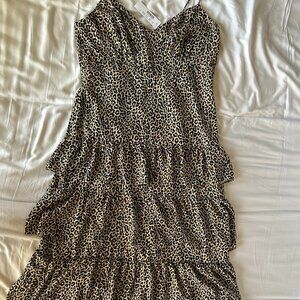 J. Crew Spaghetti Strap Ruffled Lined Leopard Print Maxi Dress Size 8